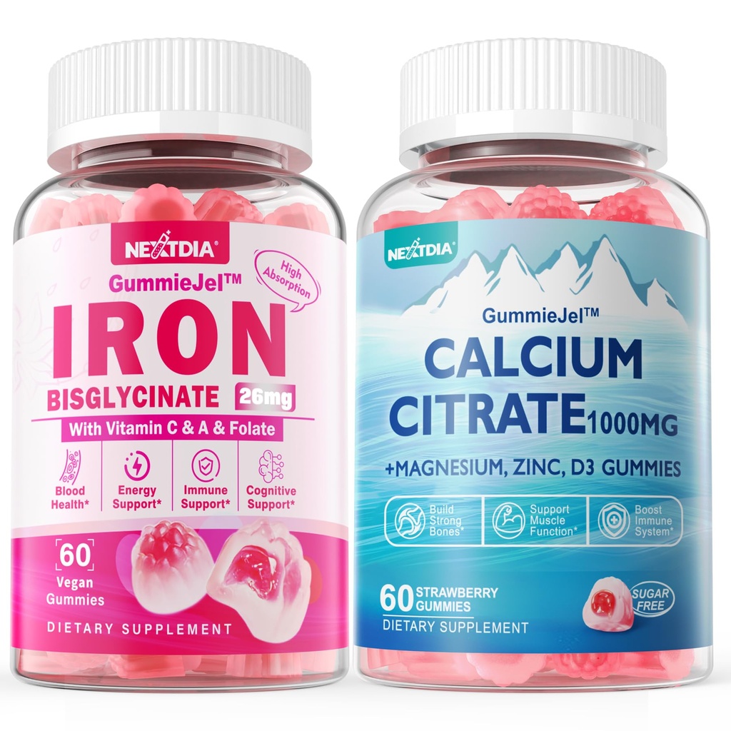 Citrate de calcium 1000mg Gommes remplies + Bisglycinate de fer 26mg