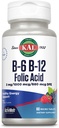 KAL Vitamine B-6, B-12 et supplément à l'acide folique, santé cardiaque, énergie et soutien des cellules du sang rouge*, avec vitamine B12 méthylcobalamine et folate, saveur de baie naturelle, 60 portions, 60 comprimés micro ActivMelt