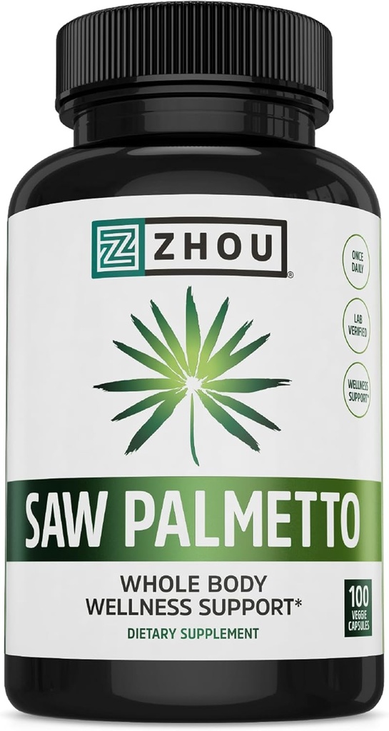 Zhou Saw Palmetto Supplément pour hommes - Complexe Premium, Formule avancée, Extra Strength 450mg Saw Palmetto Berry Par Capsule - 100 Capsules végétariennes
