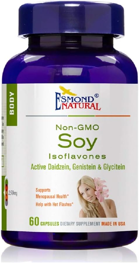 Soy Isoflavones Non-OGM (Supporte la santé ménopausée et les flashs chauds), GMP, produit naturel certifié Assn, Fabriqué aux États-Unis - 250mg, 60 Capsules