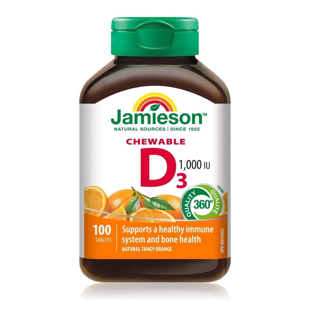 Jamieson Natural Tangy Orange Chewable Vitamin D 1000IU 100 tablets