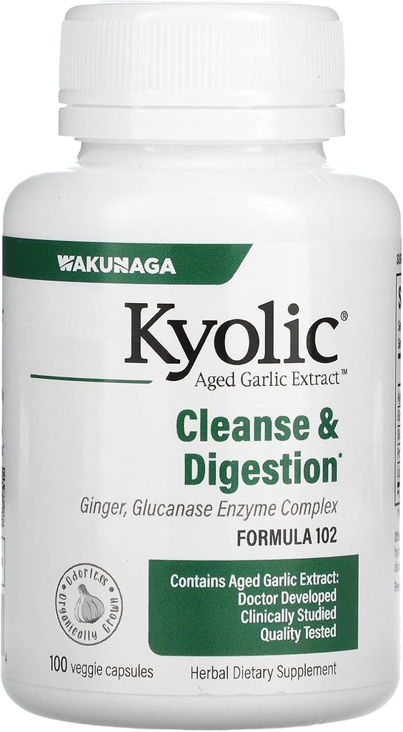 Extrait d'ail vieilli, nettoyage et digestion Formule 102, 100 Capsules de Véggie, Kyolique