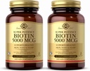 Solgar Biotin 5000 mcg - 50 capsules végétales, boîte de 2 - Soutient une peau, des ongles et des cheveux sains - Non-OGM, végétalien, sans gluten, sans lait, sans casher - 100 portions totales
