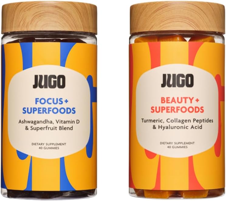 JUGO Beauty + Focus Gummies Bundle – Ashwagandha, Collagen & Biotin – Supports Focus, Stress Relief, Hair, Skin & Nails – Plant-Based, Gluten-Free