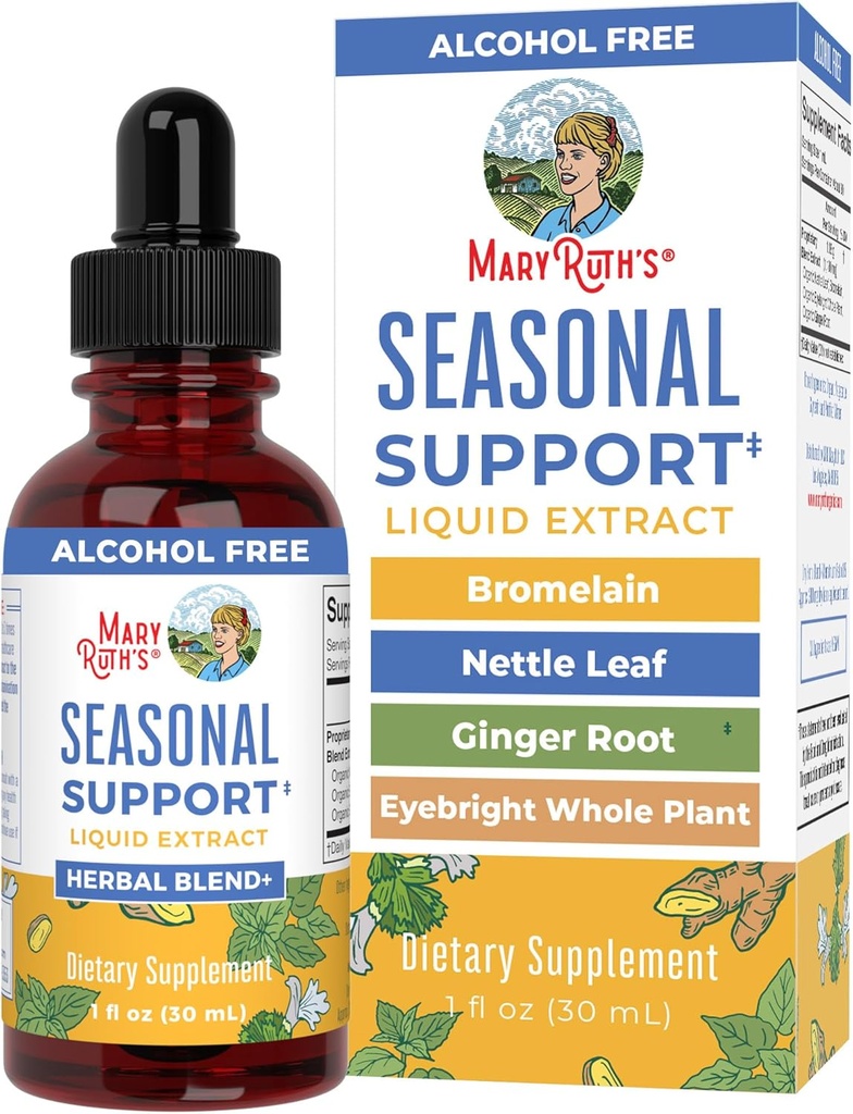 MaryRuth Organics Soutien saisonnier Extrait liquide Mélange de gingembre Racine de gingembre Bromelain (Bromelain) Feuille de cailloux biologique (Bromelain) Mélange de 4 herbes Herbes traditionnelles (non-OGM)