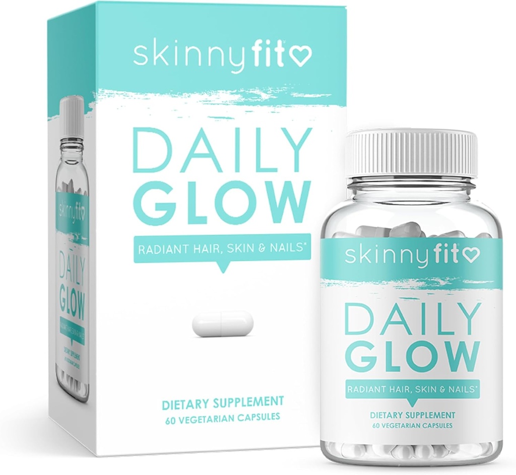 SkinnyFit Daily Glow: Supplément cheveux, peau et ongles pour la peau à l'aspect jeune, teint plus brillant, (60 capsules)