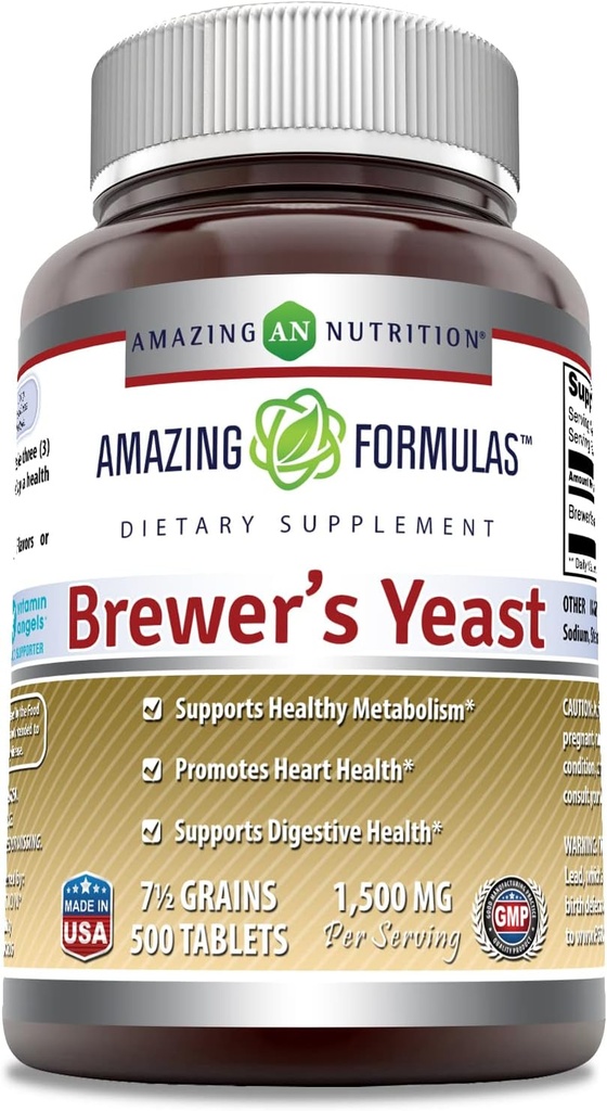 Formules étonnantes Brewers Least 1500mg Par portion 500 Comprimés Supplément: Non-OGM: Sans gluten