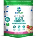 Poudre de protéines BioTrust à faible teneur en glucides – Delicious Whey & Casein Blend de vaches sans hormones à l'herbe – non OGM, sans gluten (banane aux mûres)