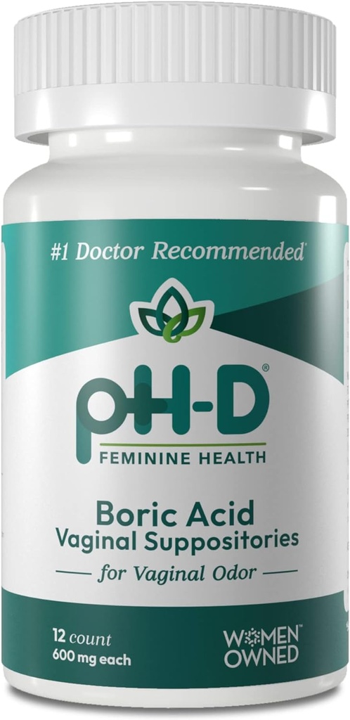 pH-D Soutien de la santé féminine - 600 mg Suppositoires d'acide borique - Femme possédée - pour usage d'or vaginal - 12 Nombre