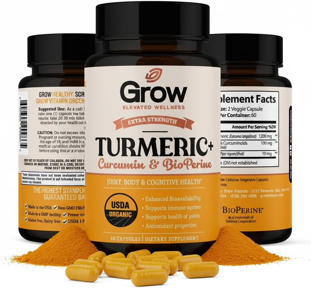 Grow Vitamine Curcumin+ Ultra : Mélange biologique à haute puissance Formule curcuma de résistance maximale avec 95% Curcuminoids