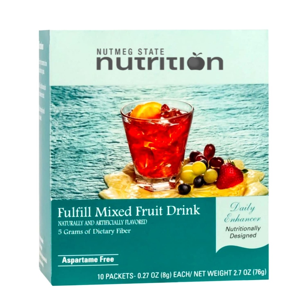 Nutrition de l'état de la noix de muscade – Mélange à haute teneur en fibres, faible teneur en calories, sans gras, sans sucre, aromatisé naturellement, compatible avec les protéines idéales, sans aspartame, 10 portions par boîte (fruits mélangés)