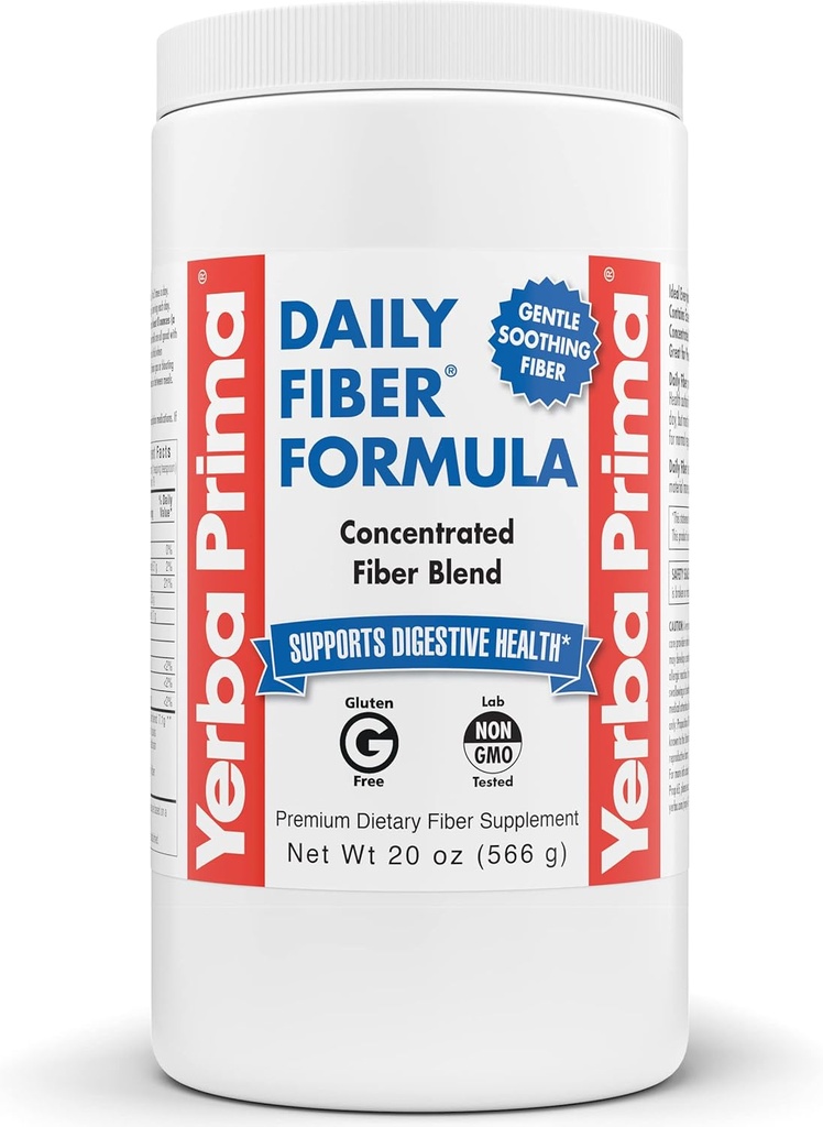 Formule quotidienne de fibre de Yerba Prima - 20 oz de poudre - Mélange concentré non aromatisé de mousses solubles/insolubles de graines de Psyllium, Gum d'acacia, fibre de pomme pour vrac - Supplément de vrac alimentaire - Régularité