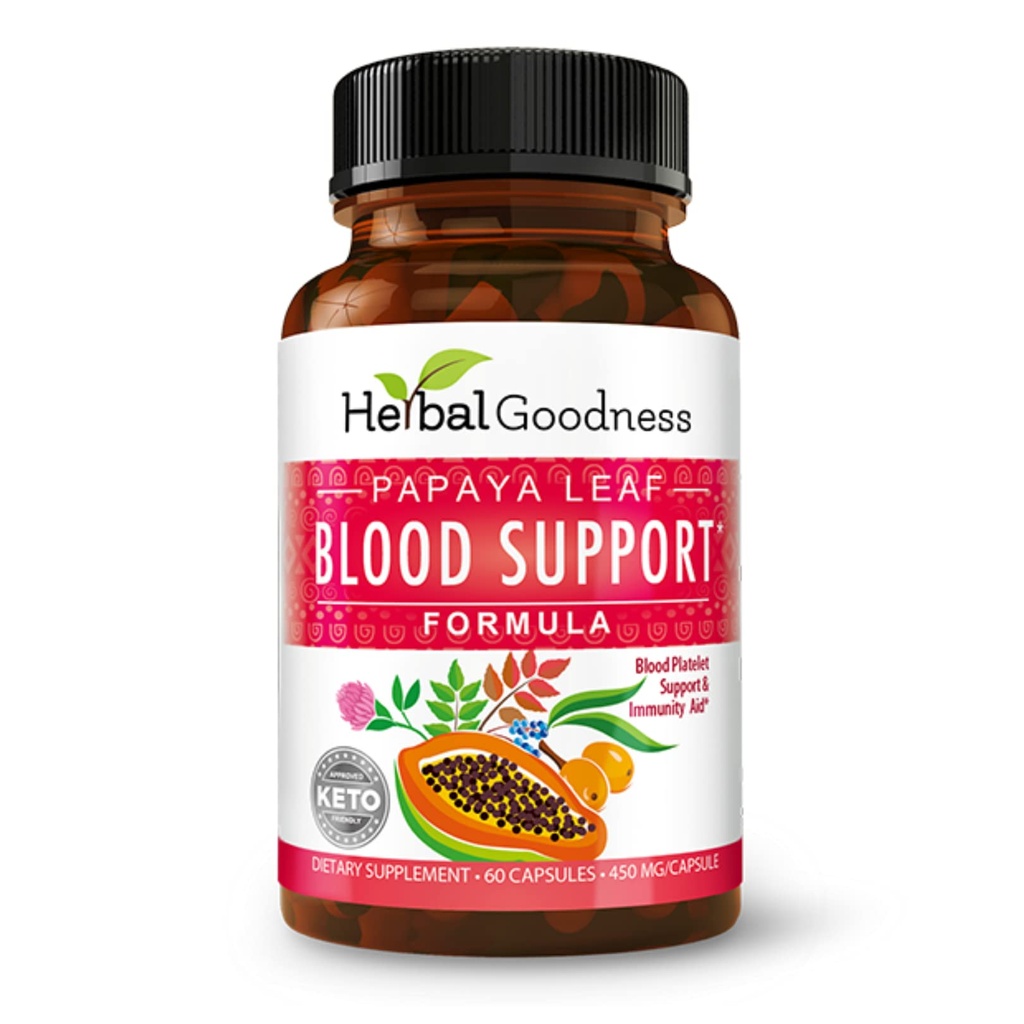Bonneté à base de plantes Papaya Capsules de soutien du sang - Maladie de la plaquette et de la moelle osseuse Santé, soutien immunitaire et nettoyage du sang - 60/450mg Capsules de légumes (1 bouteille)