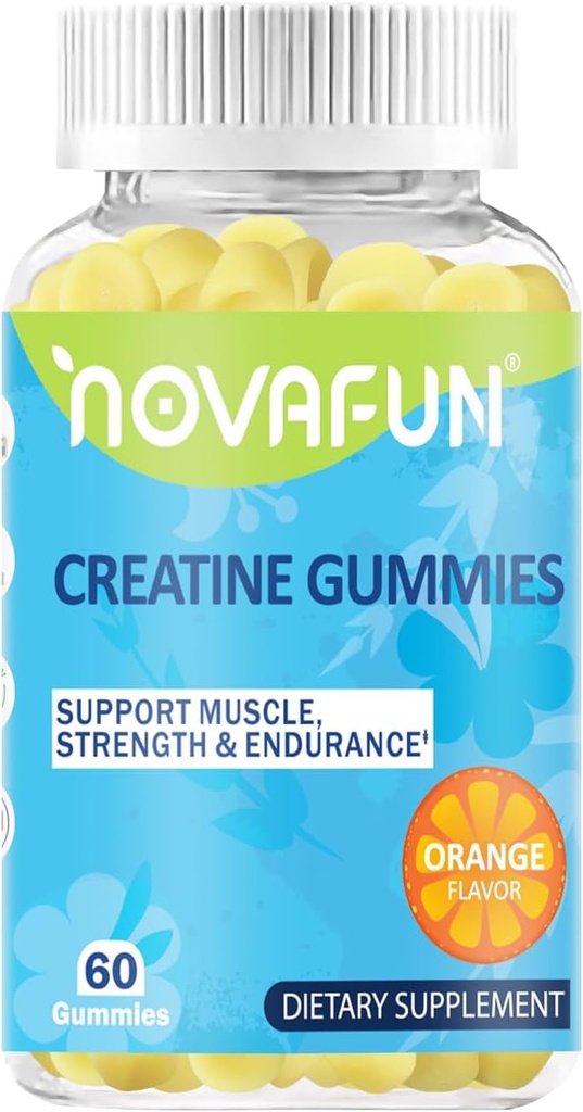 Suppléments de créatine, 1500mg Monohydrate de créatine pour la force musculaire, l'endurance, la performance d'entraînement, Végétarien et sans gluten, Arôme orange, 60 Comte