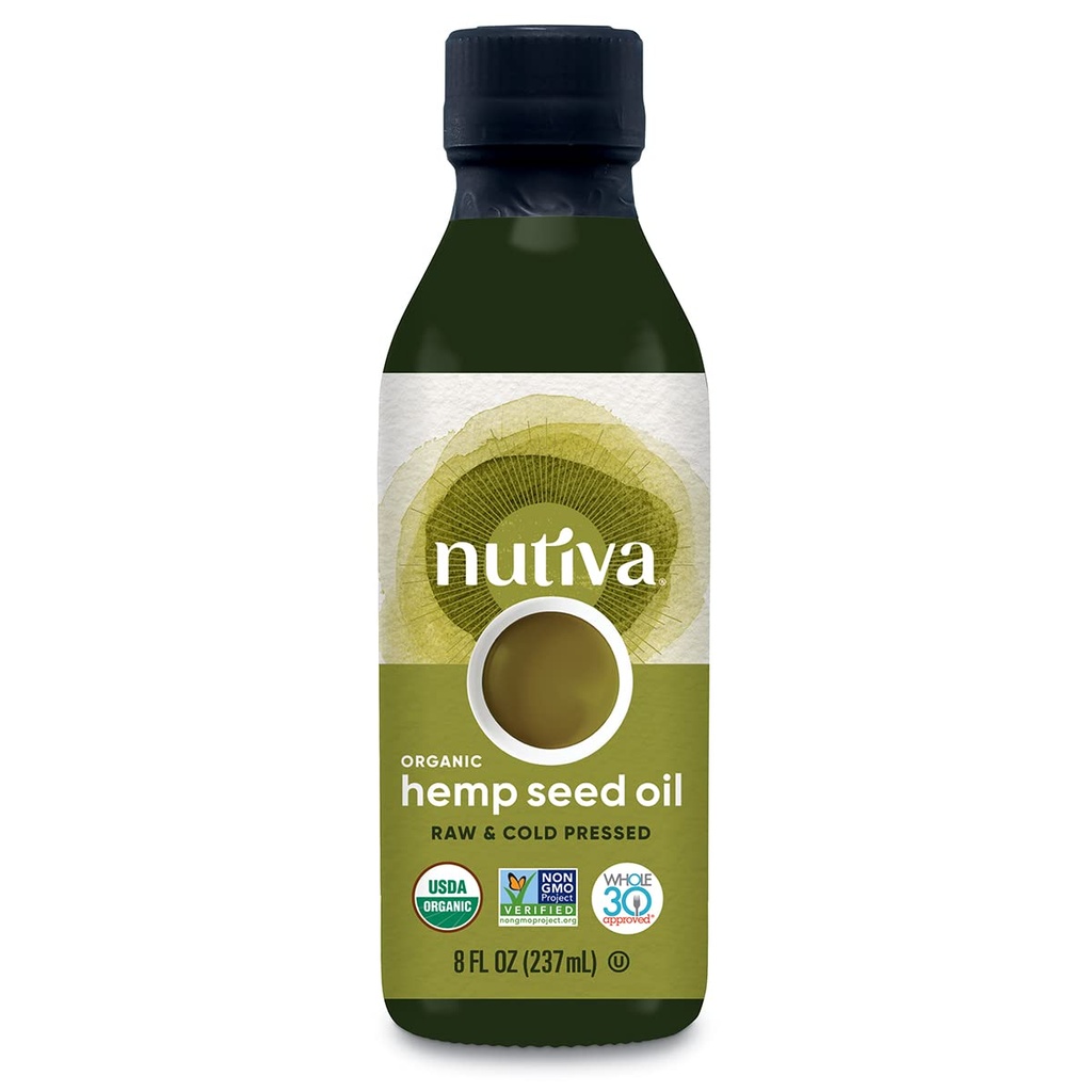 Nutiva Huile de graines de chanvre biologique, pressée à froid et non raffinée provenant d'autres OGM, chanvre canadien d'élevage durable, 8 onces