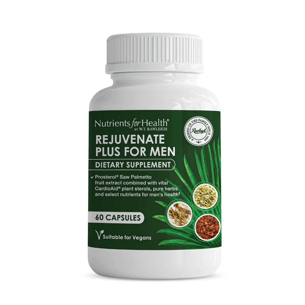 Rawleigh Rejuvenate Plus pour les hommes: 60 Capsules végétaliennes , haute puissance 320mg Saw Palmetto , Graine de citrouille , Pygeum Bark , Stérols végétaux , Lycopène & Rosemary , Supplément de soutien de la santé de la prostate