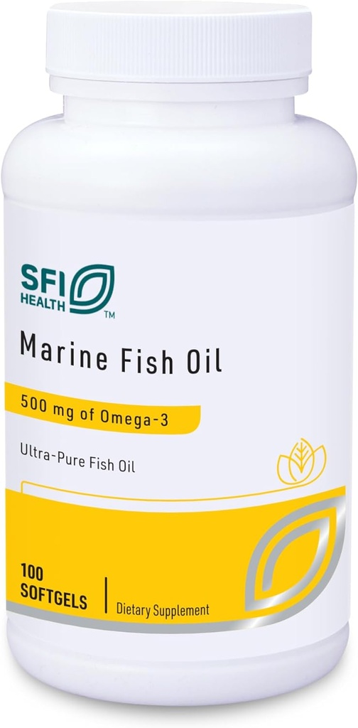 Klaire Labs SFI Santé Huile de poisson marine - Ultra Pure 300 Milligrammes EPA & 200 Milligrammes DHA Omega 3 Huile de poisson non aromatisée sans goût de poisson, sans cholestérol et sans gluten (100 softgels)