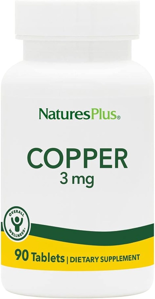 NaturesPlus Cuivre 3 mg - 90 comprimés - Soutient le bien-être général - Sans gluten - 90 portions