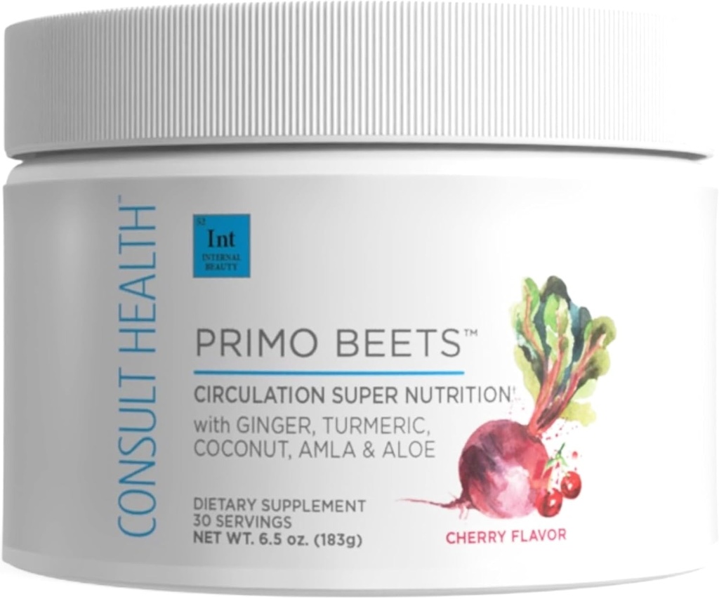 Consultez Health Primo Beets - Mélange de poudre de betterave avec électrolytes - Nitrates pour soutenir la circulation - Energy Boost - Ginger & Turmeric - pour les hommes et les femmes - Cherry Flavor - 30 portions