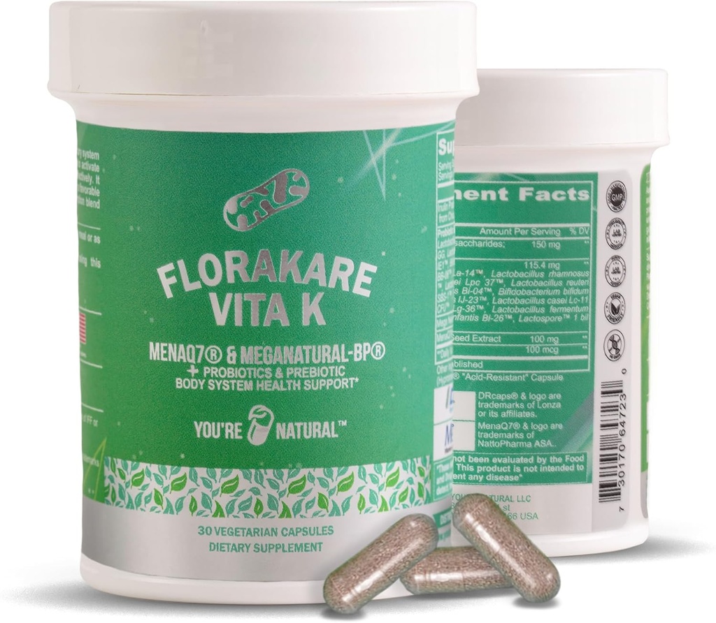 Florakare, Seniors Premium Tout en un - Santé des os, flux sanguin, digestive et Gut support pour les femmes et les hommes, vitamine K2, extrait de graines de raisin plus Lactobacillus et 12 probiotiques enregistrés - 30 jours d'approvisionnement