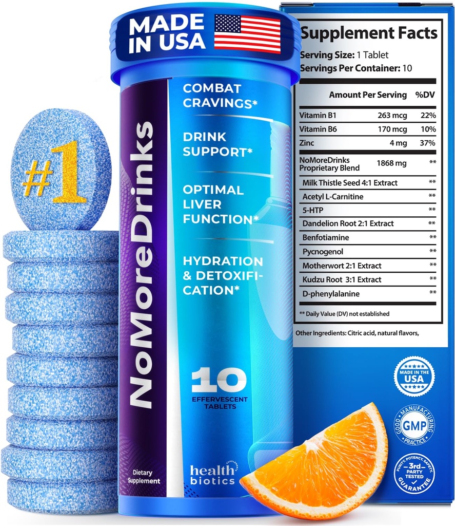 NoMoreBrinks Anti Alcool Craving Supplément de foie Detox & Combat Cravings (en anglais seulement) Energy Support Alcool Replacement Drink (en anglais seulement) Organic Milk Thistle Supplement & Dandelion Root & 5HTP (en anglais seulement) (10) Energy Pills