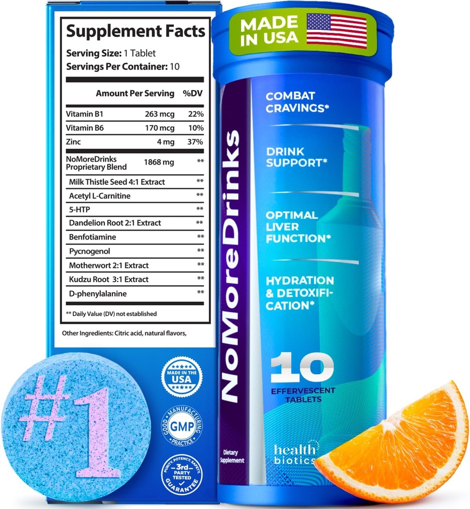 NoMoreBrinks Anti Alcool Craving Supplément de foie Detox & Combat Cravings (en anglais seulement) Energy Support Alcool Replacement Drink (en anglais seulement) Organic Milk Thistle Supplement & Dandelion Root & 5HTP (en anglais seulement) (10) Energy Pills