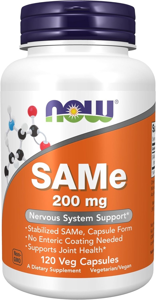 MAINTENANT Aliments suppléments, SAMe (S-Adenosyl-L-Méthionine)200 mg, soutien du système nerveux*, 120 gélules