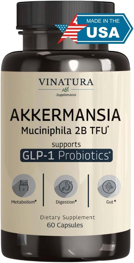 VINATURA Akkermansia Probiotic - Akkermansia Munciniphila Supplement, GLP-1 Supplement - 60 Capsules