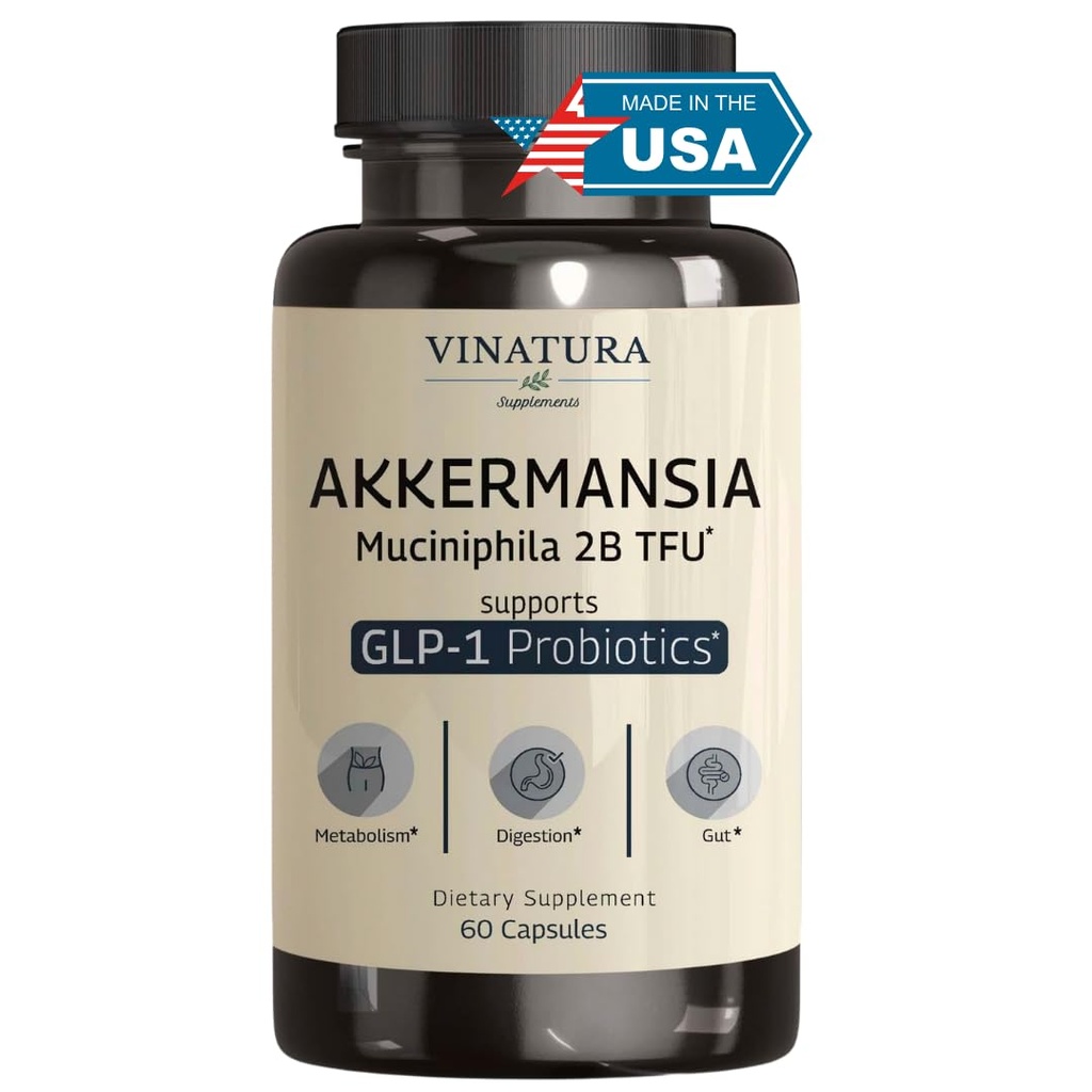 VINATURA Akkermansia Probiotique - Supplément Akkermansia Munciniphila, Supplément GLP-1 - 60 Capsules
