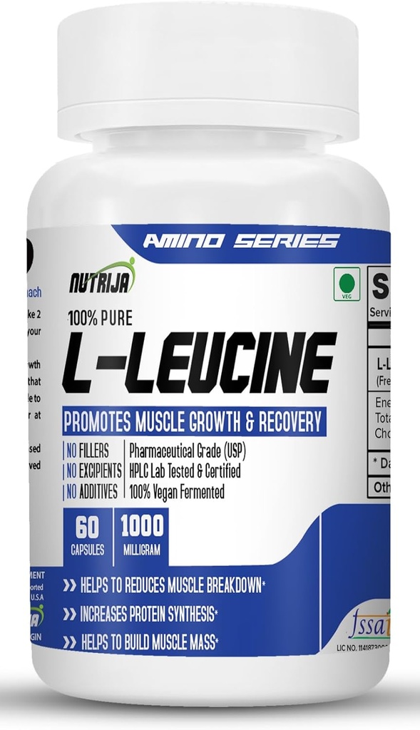 L-Leucine 1000mg Capsules | Promotes Lean Muscle Mass, Muscle Building & Strengthening (120 Capsules)