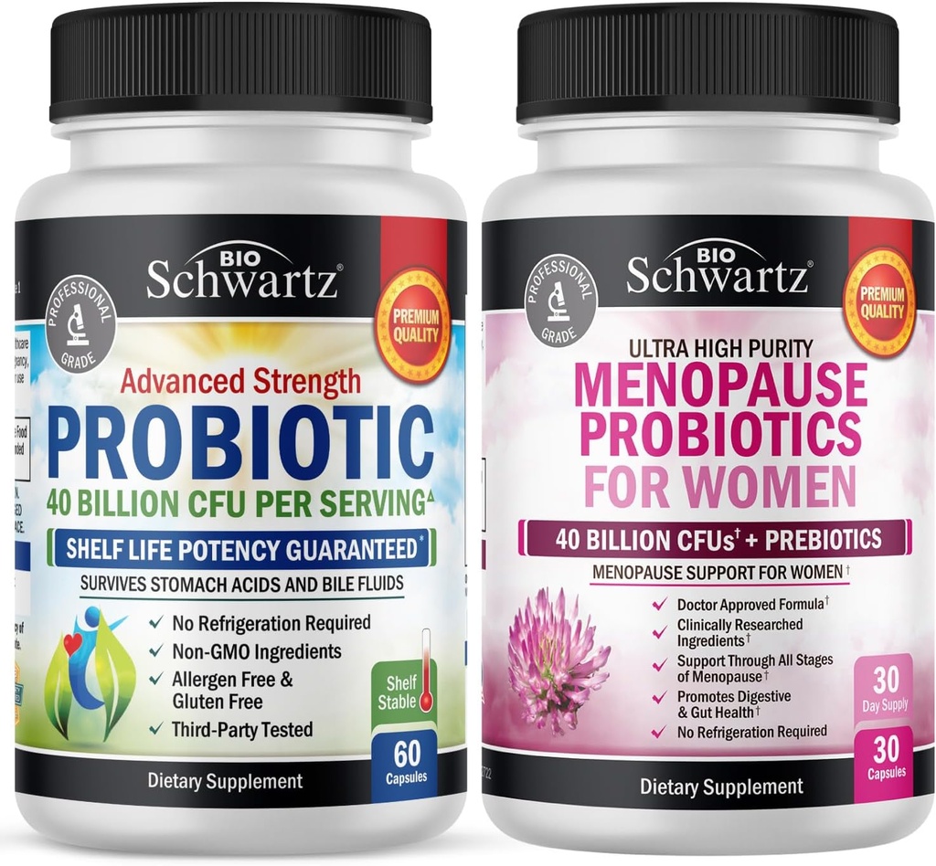 BioSchwartz Probiotic 40 Billion CFU 60 Count + Menopause Probiotics for Women 30 Count