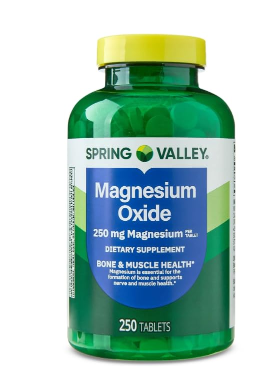 Spring Valley, Magnésium 250 mg, 250 Comprimés de dénombrement, Santé des os et des muscles, Comprimés de magnésium, Supplément alimentaire +Sticker Dri Store