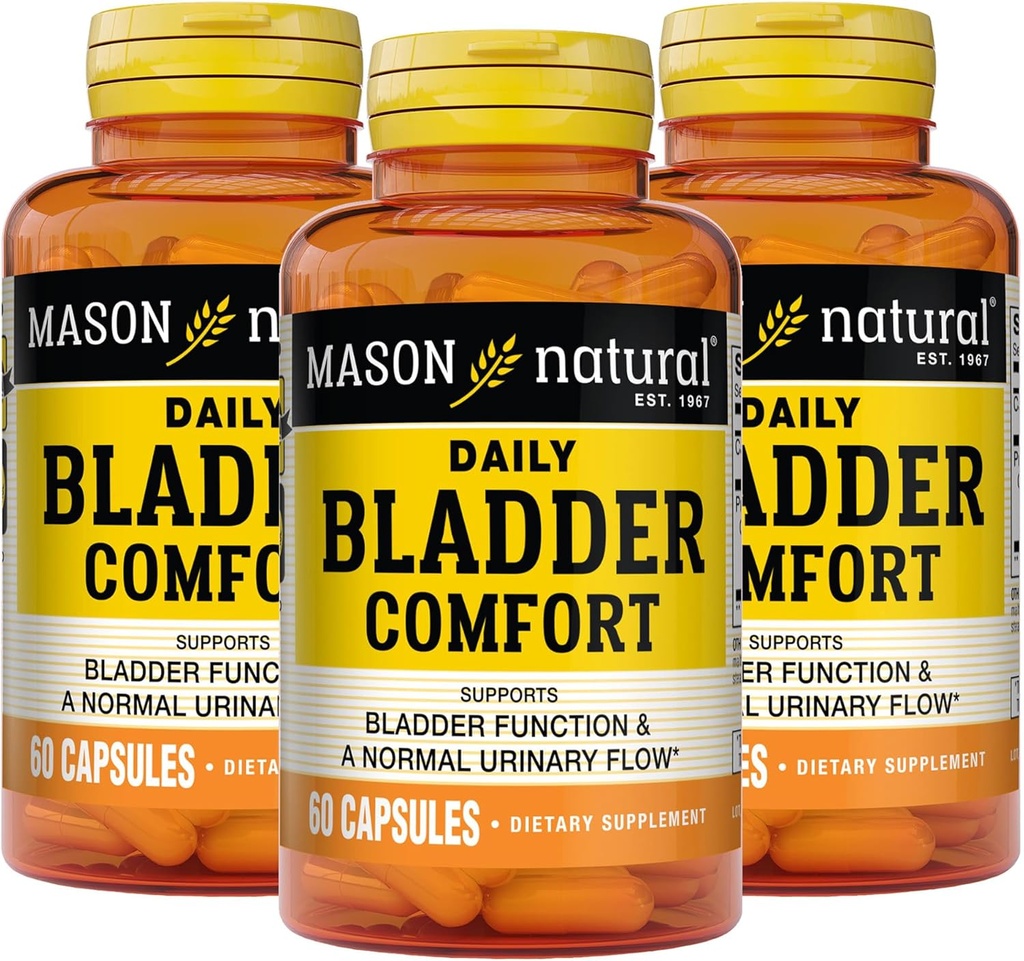 Mason Natural Daily Bladder Comfort, 30 jours d'approvisionnement, avec du calcium, des graines de citrouille et du soja Germ pour soutenir la fonction normale Bladder, 60 capsules (paquet de 3)