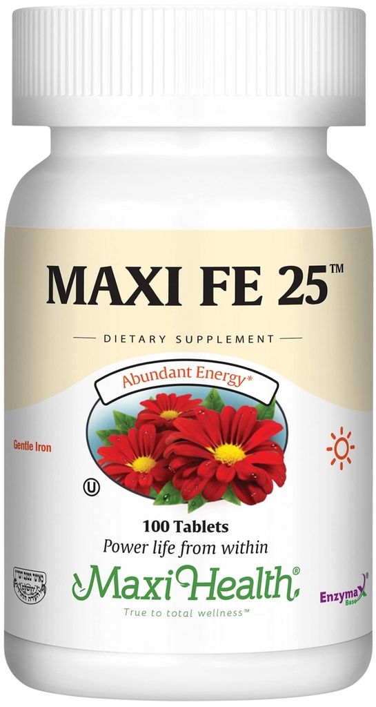 Maxi supplément de fer santé pour les femmes et les hommes - Fer doux 25 mg pour l'estomac - non constipant* pilules - Kosher - non OGM - Végétarien (100 comprimés)