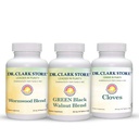Dr Clark Store Kit de soutien et de nettoyage intestinal - avec les coques de noix noires séchées au gel, Wormwood et Cloves-helps maintenir la fonction intestinale optimale - Capsules végétariennes