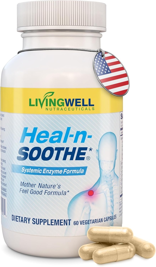 HEAL-N-SOOTHE Joint Support Suppléments - Enzymes protéolytiques comme Bromelain & Papain, avec Boswellia, Turmeric & Ginger- favorise la fonction digestive protéinique et la défense du corps Wellness- 60 Compte (1 Pack)