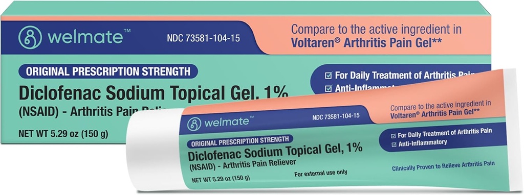 WELMATE - Diclofénac Sodium Gel topique 1% (5,29 oz) - Arthrite anti-douleur et aide à la mobilité - Crème/gel anti-douleur