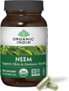 ORGANIQUE INDIA Neem Leaf Capsules - Supplément à base de plantes, soutient la santé de la peau et immunitaire, végétalien, sans gluten, certifié biologique USDA - 90 Compte