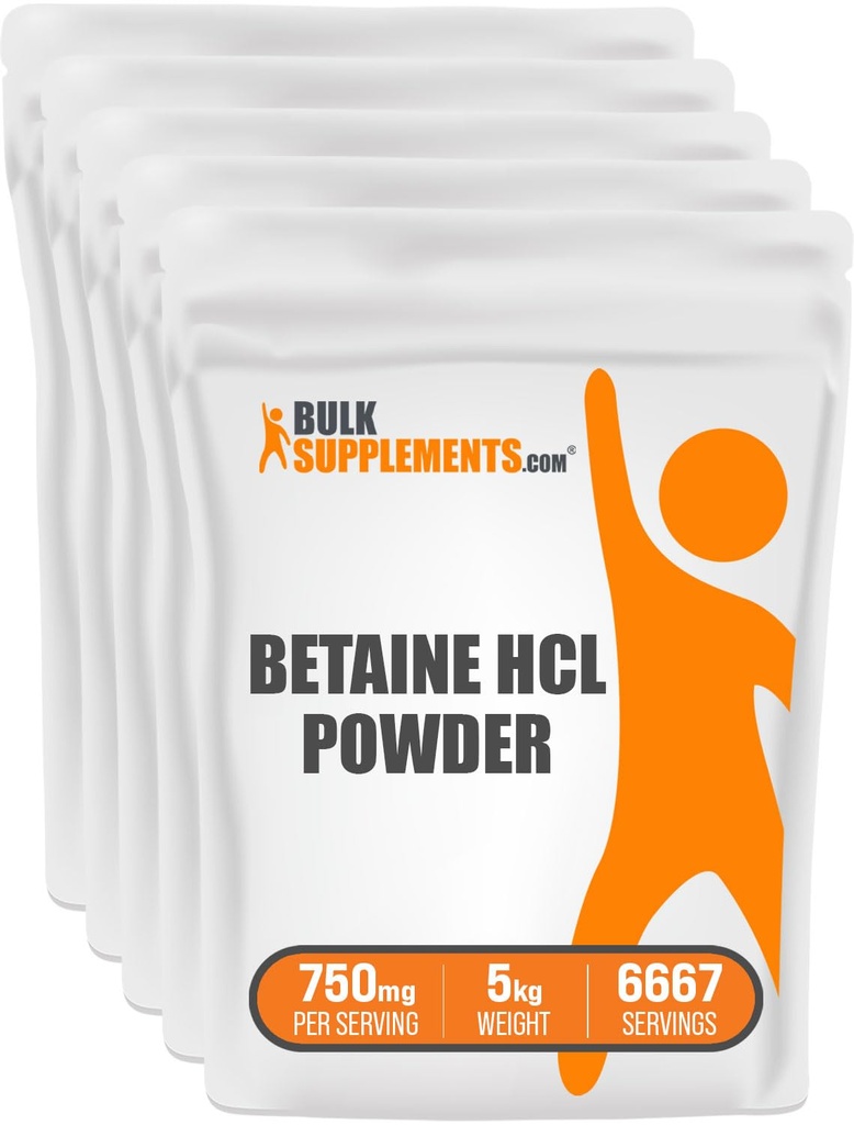 BulkSupplements.com Bétaine HCl Poudre - Supplément de chlorhydrate de bétaine, Bétaine Poudre - Bétaine 750mg, Soutien de santé digestif - Sans gluten, 750mg par portion, 5kg (11 lbs)