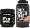 NutraBio Créatine monohydraté, non aromatisé, Isolate de protéines de 150g et de lactosérum, Donut de sucre de cannelle, supplément - énergie musculaire, croissance musculaire maigre, récupération et force