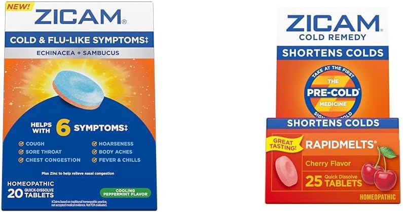 Zicam Symptômes du rhume et de la grippe 20 Comprimés Remèdes du rhume Zinc Fondes rapides 25 Compte Bouteilles homéopathiques de raccourcissement du froid