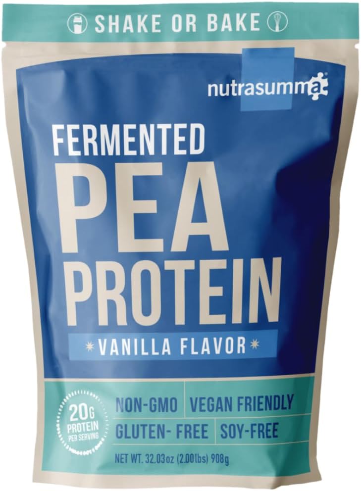 Poudre de protéines de pois Nutrasumma, Vanilla Flavor végétalien, 100% à base végétale, sans édulcorants artificiels, sans OGM, sans gluten et sans soja, 2 LB