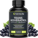 Trans Resveratrol Supplément 500mg Potent Anti Vieillissement Formule, puissant antioxydant pour la santé cardiaque et cellulaire, Suppléments booster cerveau avec biopérine, 60 capsules végétaliennes