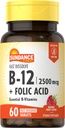 Sundance Fast Dissolve Vitamin B-12 | with Folic Acid | 2500mcg | 60 Count | Natural Berry Flavor | Vegetarian, Non-GMO, and Gluten Free Supplement