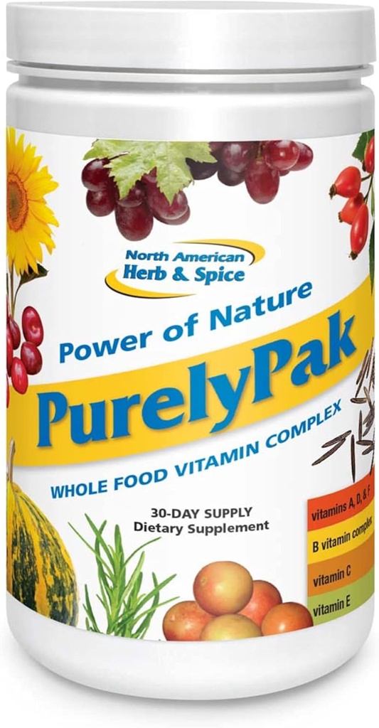 NORTH AMERICAN HERB & SPICE Pak purly - Plan de supplément de vitamines alimentaires entières - Complexe vitamine A, B, C, D, E et Omega 3-6-9 - Facilement absorbant - Non-OGM - Approvisionnement de 30 jours
