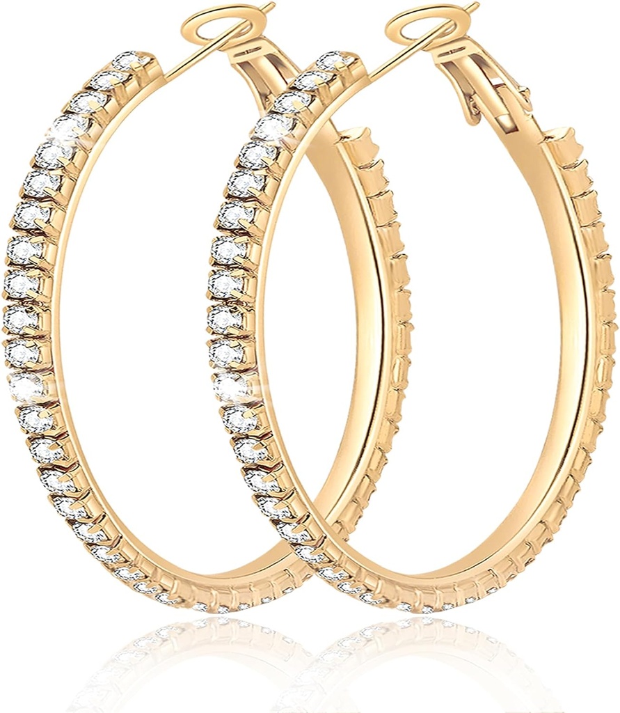 Big Large 925 boucles d'oreilles en argent sterling pour les femmes Pave Crystal 14k plaqué or boucles d'oreilles pour les femmes mince Sparkly Cubic Zirconia déclaration Strass Bijoux Non Tarnish Hypoallergénique