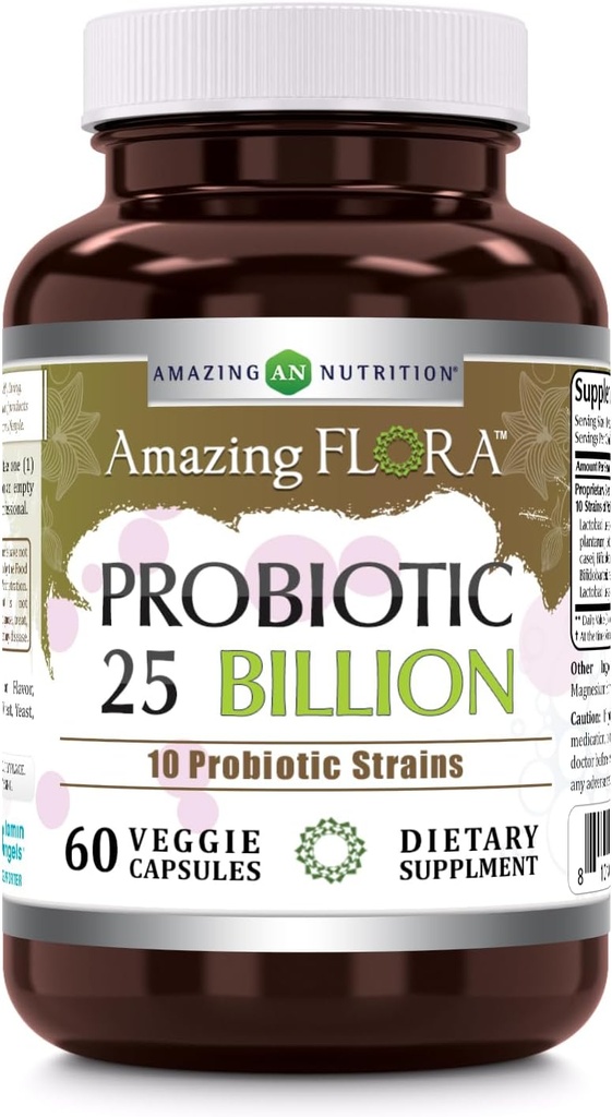 Amazing Flora Probiotic Supplement: 25 Million-10 Strains: 60 Capsules de légumes non-OGM: sans gluten