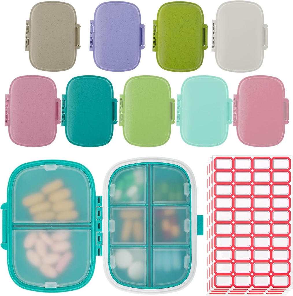 9 Pack Travel Pill Organizer 8 Compartiments Portable Pill Case Small Pill Box for Pocket Purse Daily Pill Container Medicine Support Vitamine Dispenser for Fish Oil Complement Storage