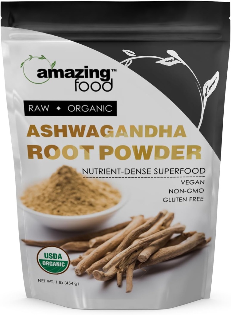 Amazing Food Ashwagandha Root (en anglais seulement) 1 Lb Powder (en anglais seulement) USDA Certified Organic Supplement (en anglais seulement) Vegan (en anglais seulement)