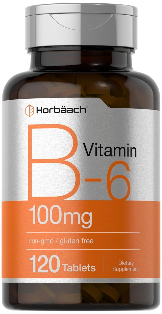 Horbaach Vitamine B6 100mg.120 Comprimés végétariens Pyridoxine HCl.